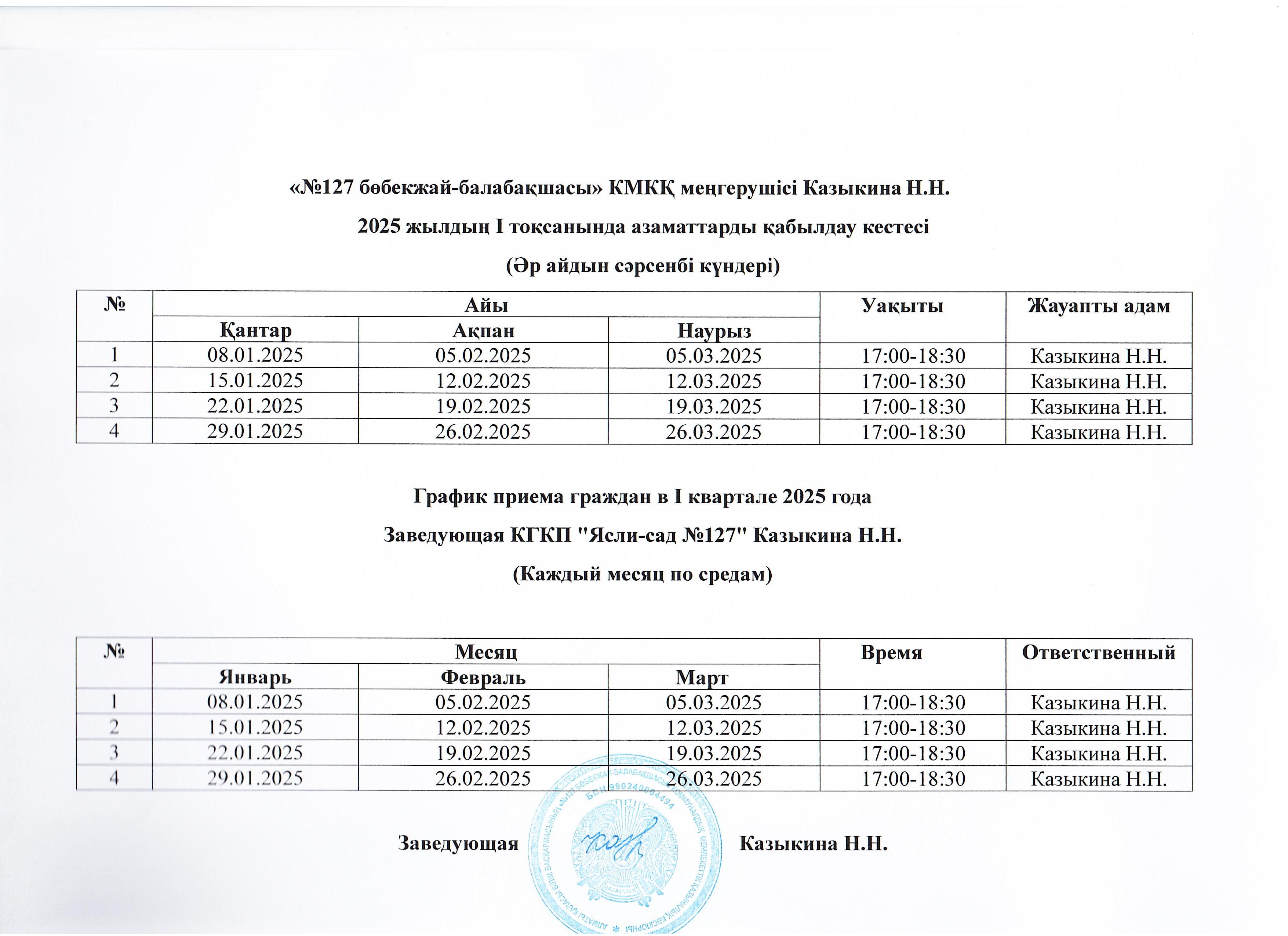 График приема на 2025 год